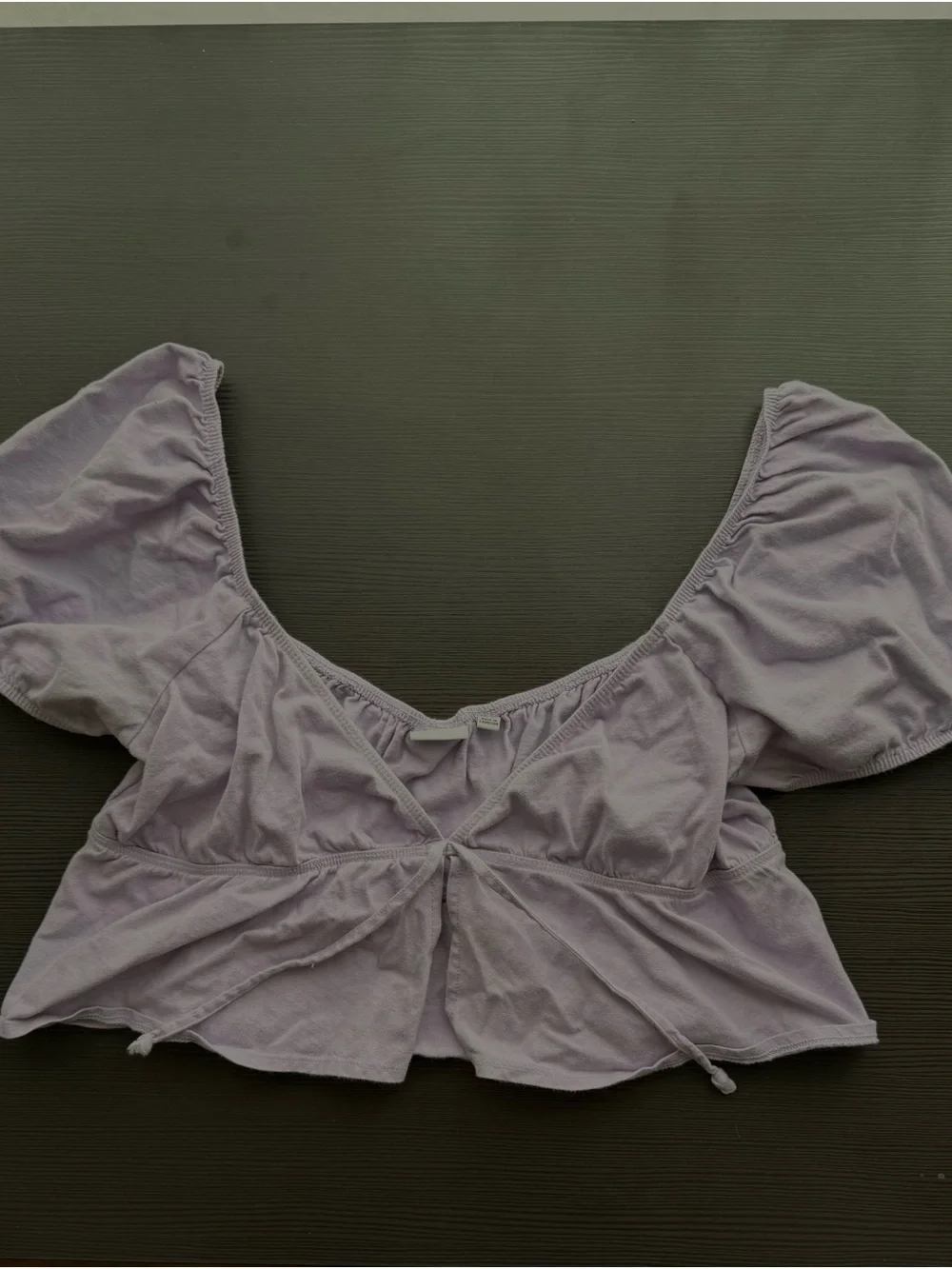 Sunday Best Light Purple Tie-Front Puff Sleeve Crop Top - Picture 2 of 4
